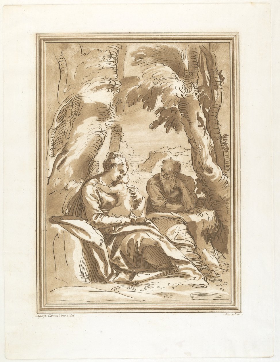 Vila på flykten till Egypten av Andrea Scacciati after Agostino Carracci