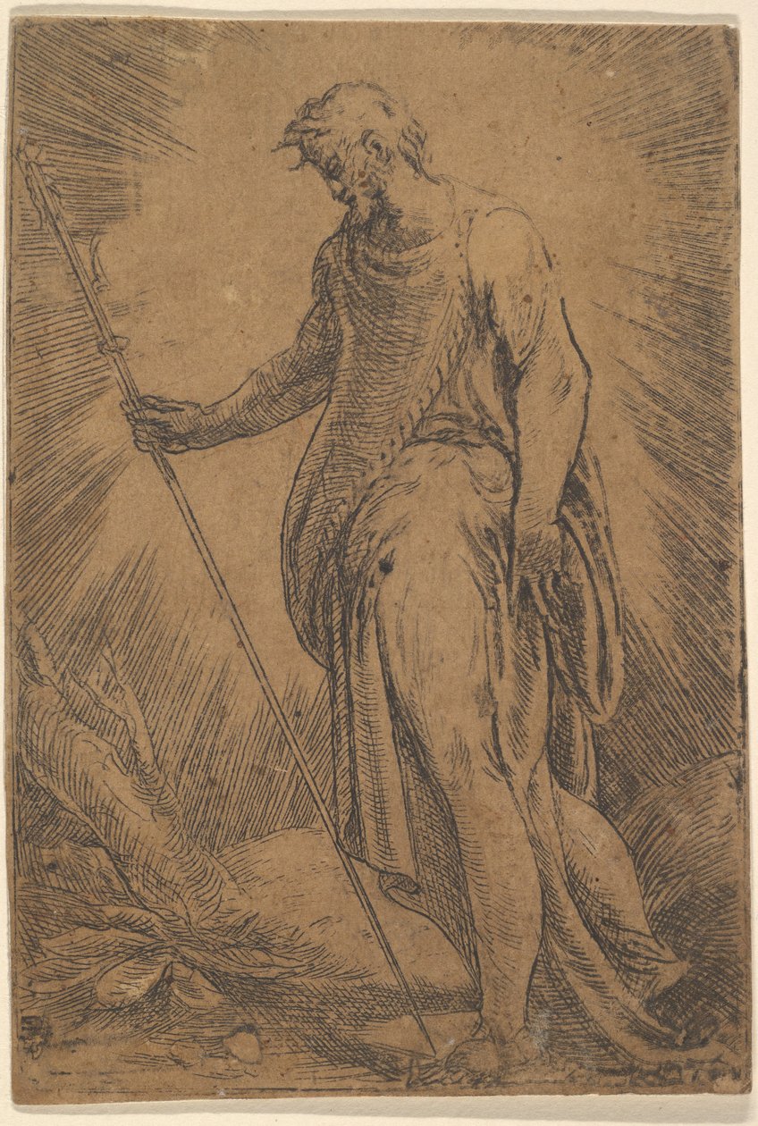 En apostel som håller en stav vänd åt vänster, ca. 1540-60. av Andrea Schiavone