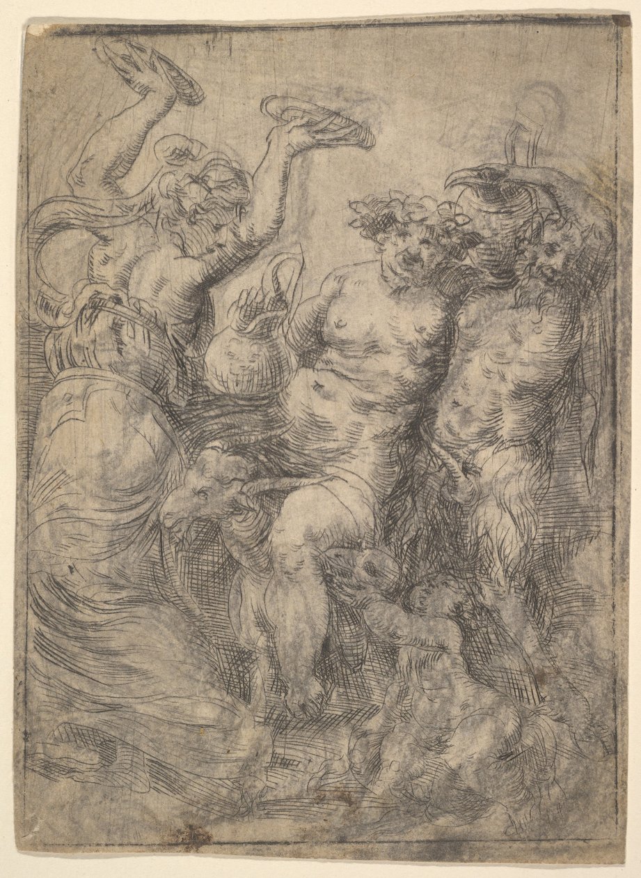Bacchic fest med Silenus som rider på en get i centrum, ca. 1540-43. av Andrea Schiavone