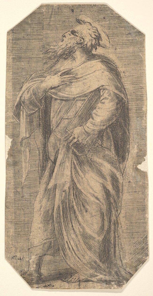 Saint Judas vänd åt vänster, bok under sin vänstra arm, från 