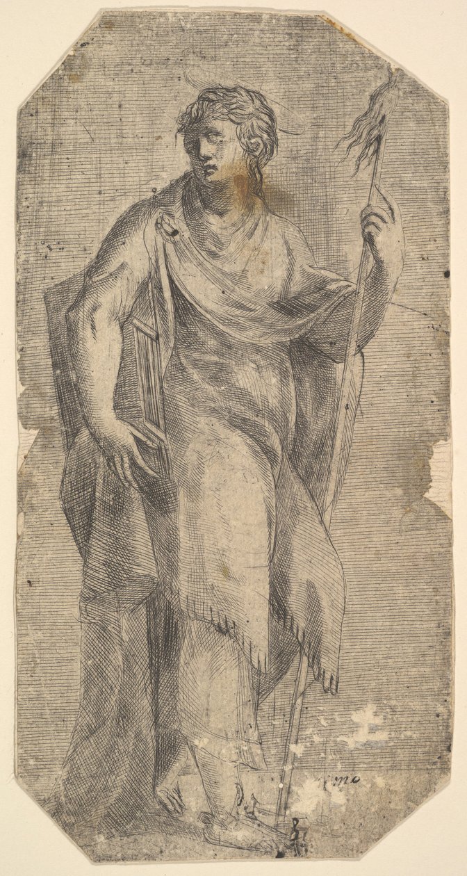 Saint Matthew håller en stav och en bok, vänder sig till vänster, ca. 1540-50. av Andrea Schiavone