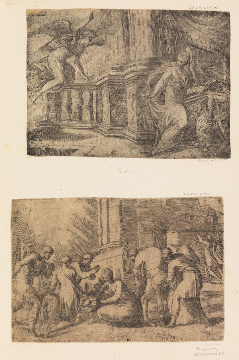 Bebådelsen, tillbedjan av herdarna, efter ca. 1552 . av Andrea Schiavone