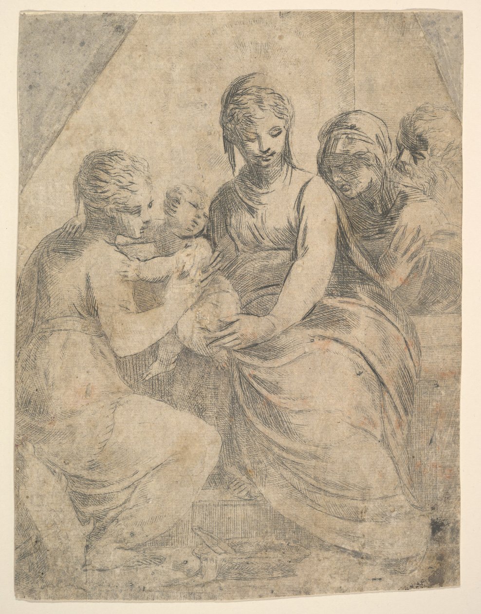 Jungfrun och barnet i sällskap av helgon, ca. 1540-50. av Andrea Schiavone