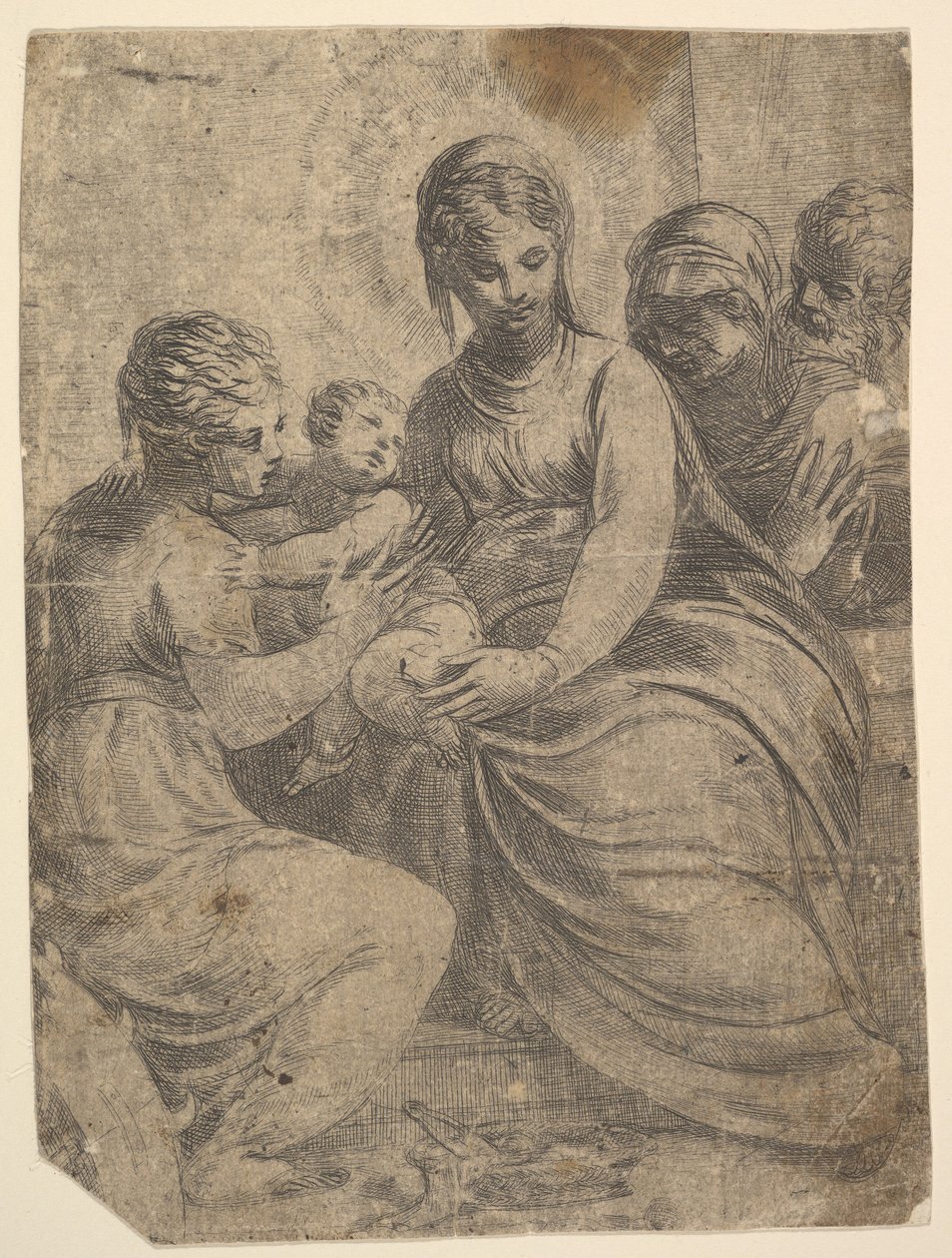 Jungfrun och barnet i sällskap av helgon, ca. 1550. av Andrea Schiavone