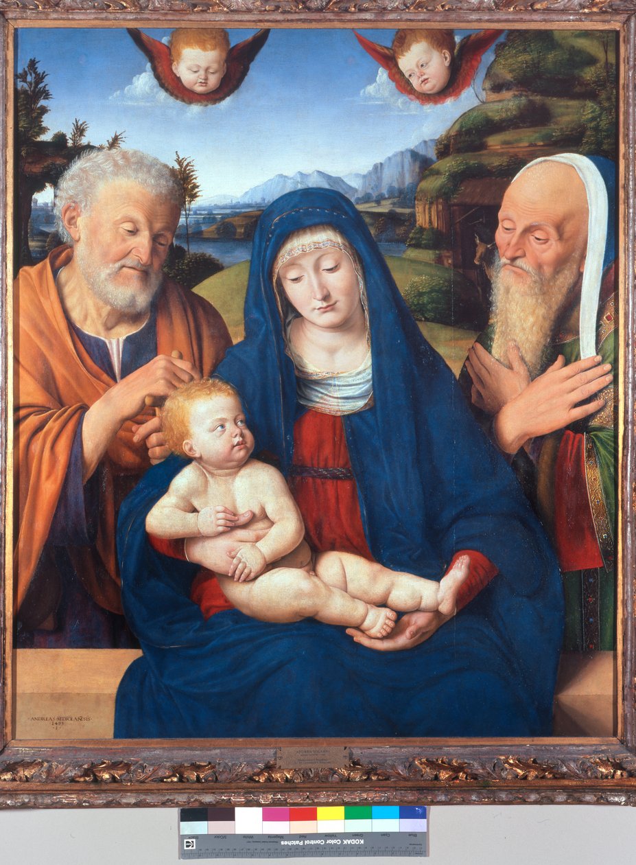 Madonna och barn med St. Joseph och St. Simeon av Andrea Solario