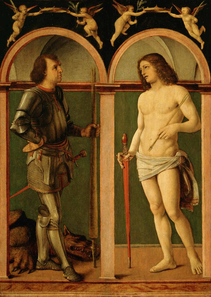 Saint George och Saint Sebastian (olja på träpanel) av Andrea Solario
