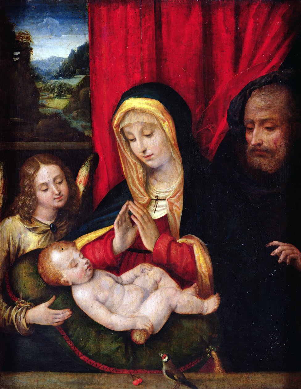Den heliga familjen (olja på trä) av Andrea Solario