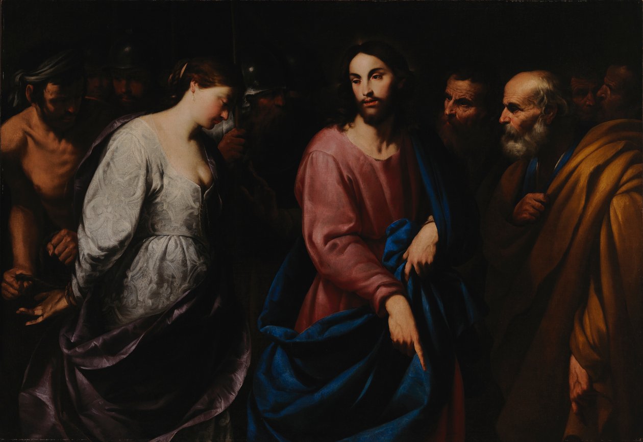 Kristus och kvinnan tagen i äktenskapsbrott, c.1630. av Andrea Vaccaro