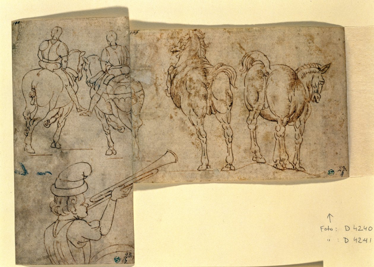 Inv nr.38 recto Sketch of Horses, ca. 1460-70 (penna och bläck) av Andrea Verrocchio