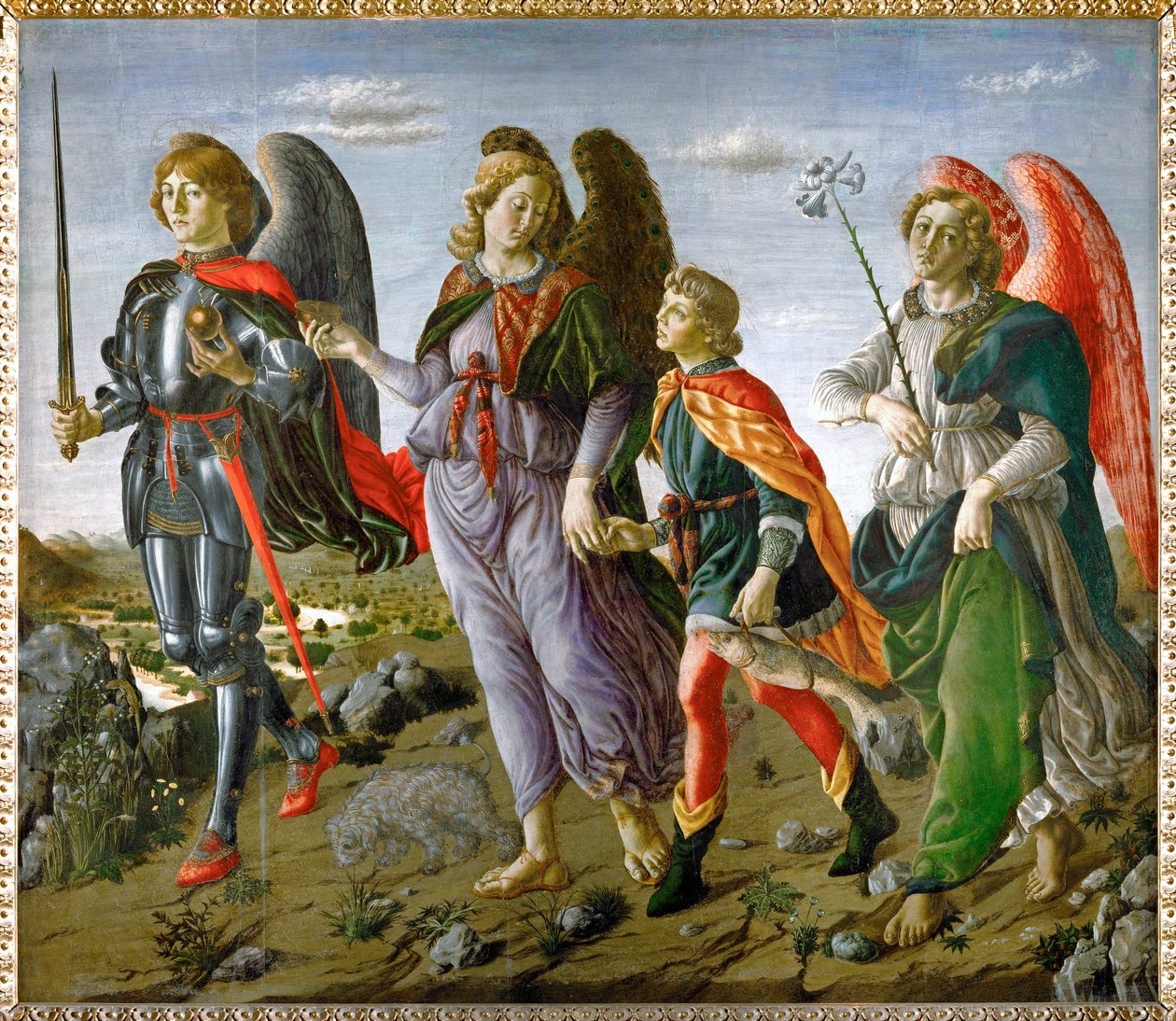 Tobias och ängeln Tempera på (tempera på trä) av Andrea del (1435-88) Francesco Botticini & Verrocchio