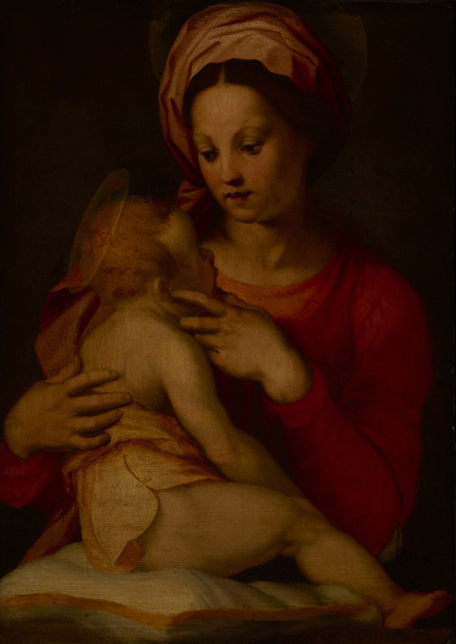 Madonnan och barnet (olja på panel) av Andrea del (attr.to) Sarto
