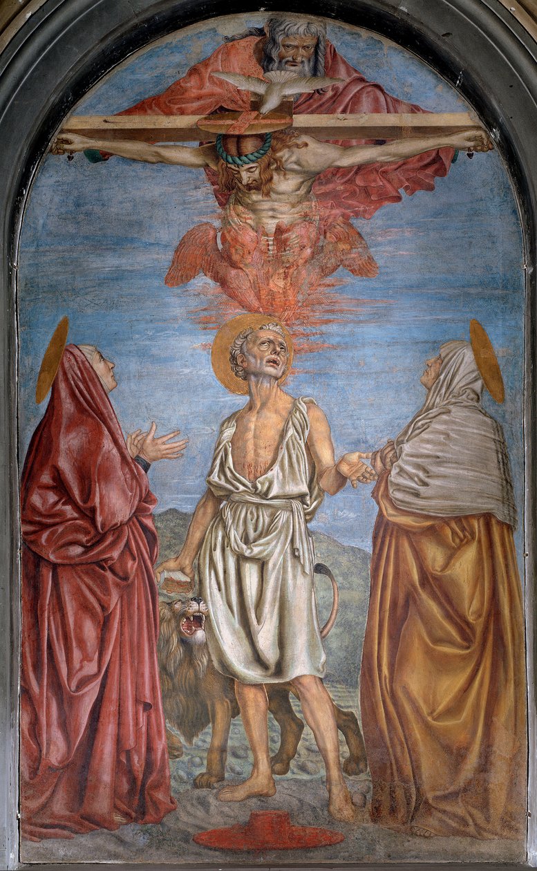 Helig treenighet med Gud, Jesus Kristus och den helige Ande (Helig Ande) Fresk av Andrea del Castagno (ca 1421-1457) Dim 296x180 cm Basilica della Santissima Annunziata, Florens av Andrea del Castagno