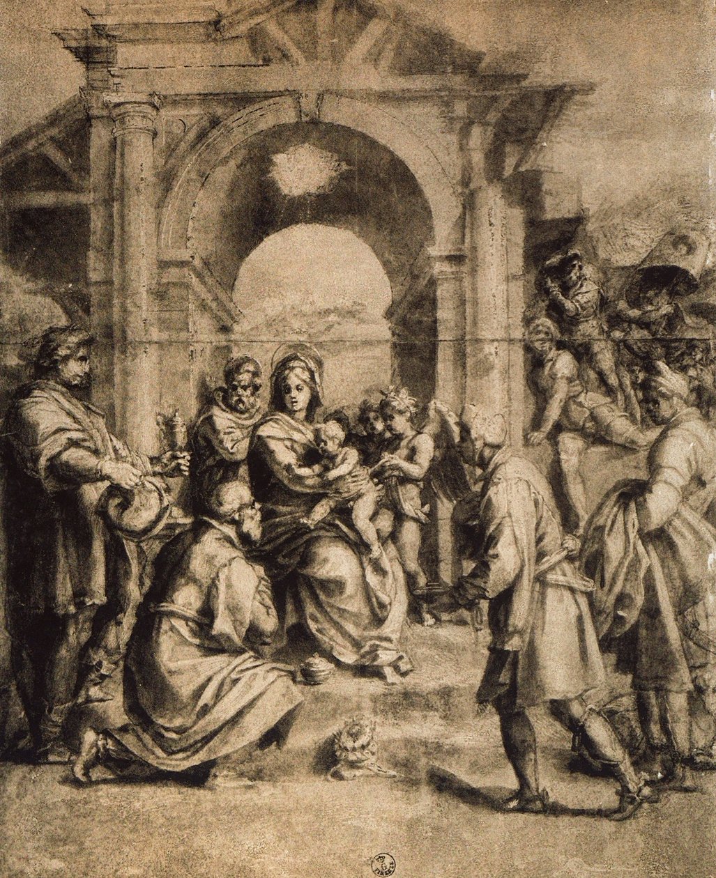 Tillbedjan av Magi, teckning av Andrea del Sarto. Kabinet för ritningar och tryck, Uffizi, Florens av Andrea del Sarto