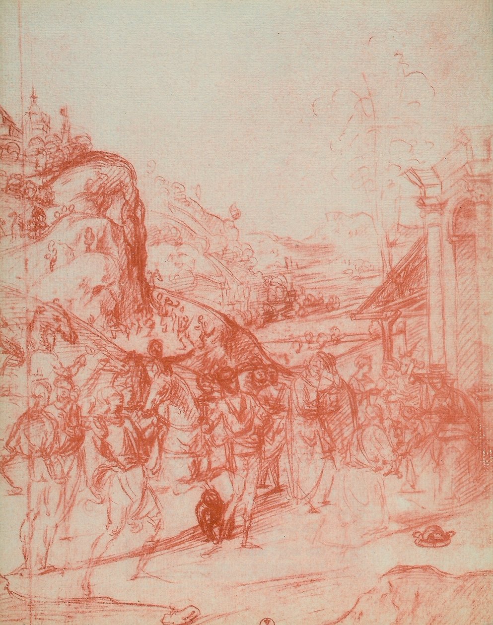 Tillbedjan av Magi, teckning av Andrea del Sarto. Cabinet of Drawings and Prints, Uffizi Gallery, Florens av Andrea del Sarto