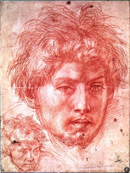 Människohuvud (rödkrita på papper) av Andrea del Sarto