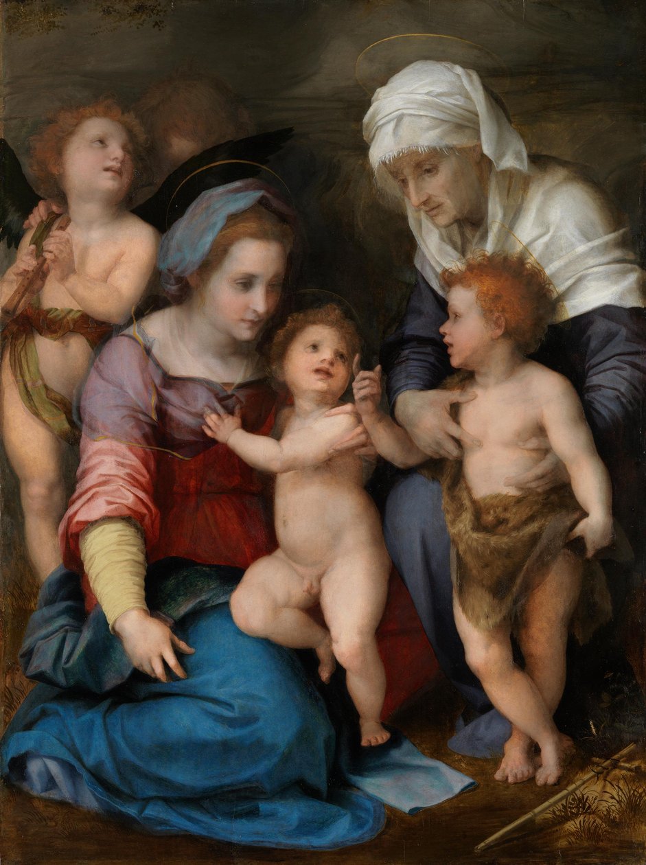 Heliga familjen (Maria med barnet, den unge Johannes, den heliga Elisabet och två änglar) av Andrea del Sarto