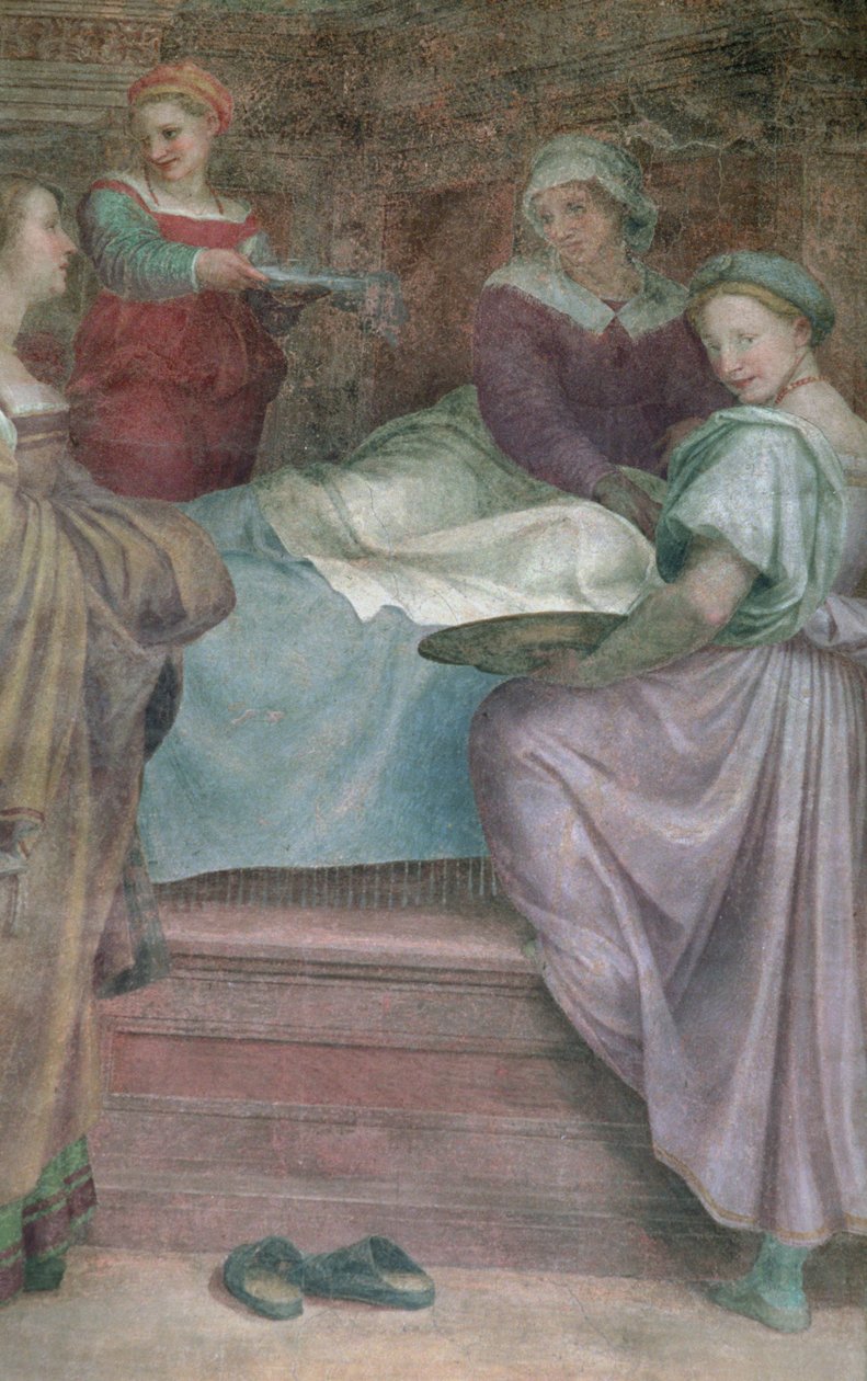 Ladies in Waiting, detalj från jungfruns födelse av Andrea del Sarto