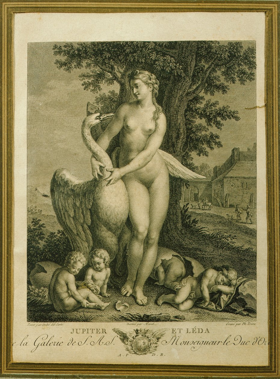 Leda och svanen, gravyr av Philippe Triere (1756-1815), från en teckning av Andrea Del Sarto av Andrea del Sarto