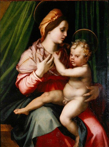 Madonna och barn (olja på panel) av Andrea del Sarto