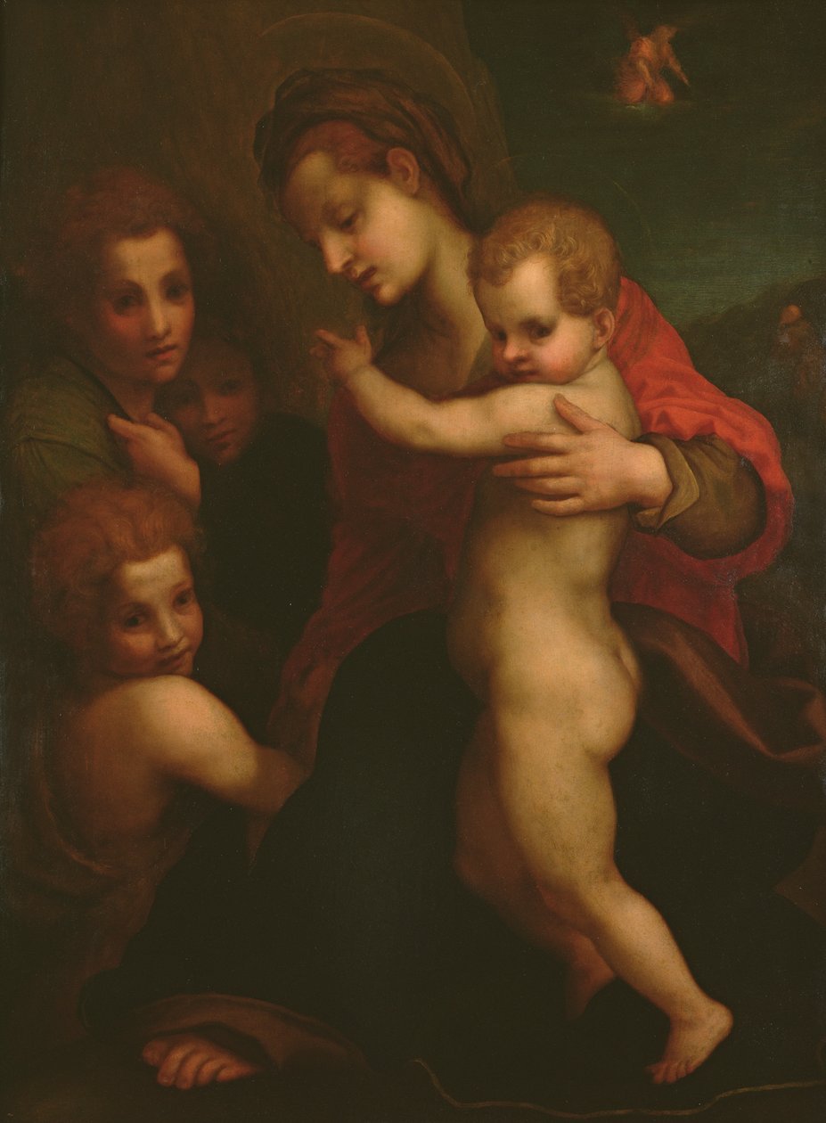 Madonna och barn, St. John och två änglar av Andrea del Sarto