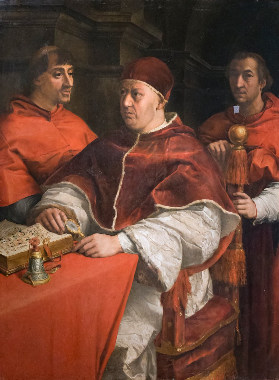 Porträtt av påven Leone X med två kardinaler av Andrea del Sarto