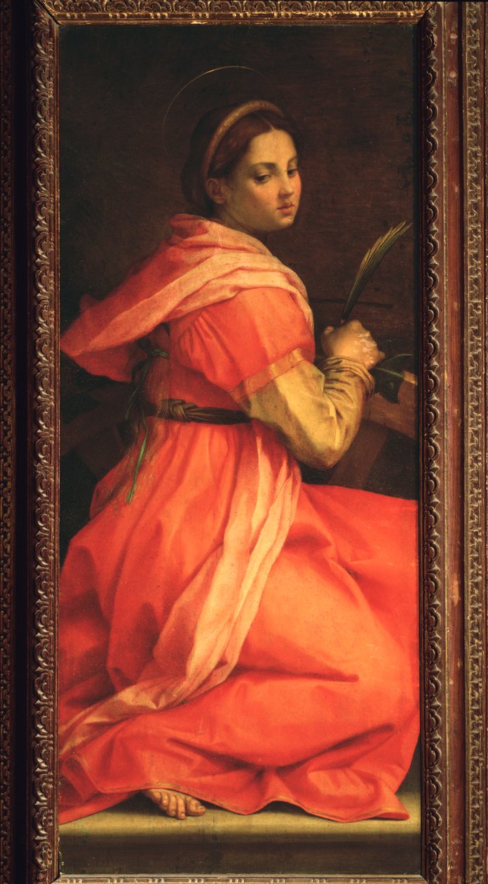 Sankta Katarina av Alexandria, St Agnes altartavla (målning, 1525-1528) av Andrea del Sarto