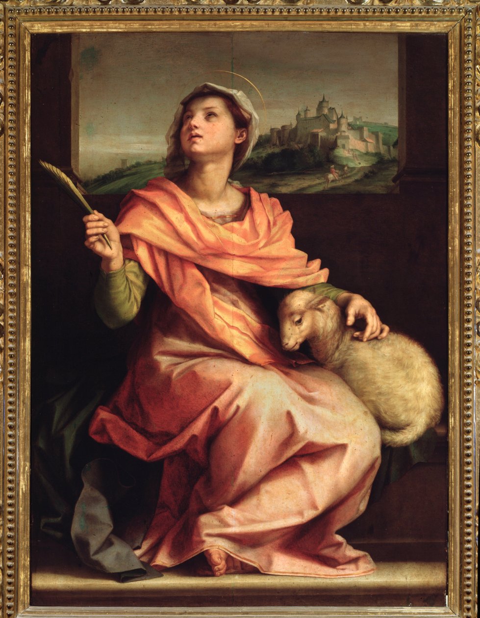 Santa Agnes of Rome, St. Agnes altartavla (målning, 1525-1528) av Andrea del Sarto