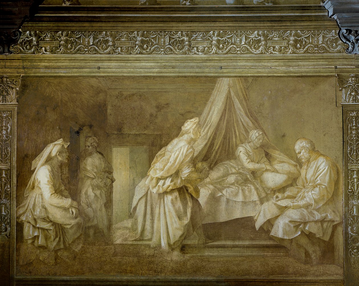 Berättelser om St John av Andrea del Sarto (1486-1530), fresk, detalj, Cloister of Scalzo, Florens av Andrea del Sarto
