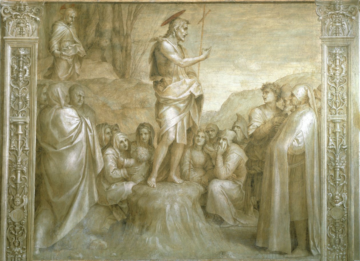 Stories of St John av Andrea del Sarto (1486-1530), fresk, detalj, Cloister of Scalzo, Florens av Andrea del Sarto