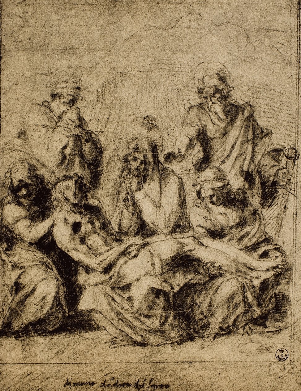 Study for the Deposition, teckning av Andrea del Sarto. Cabinet of Drawings and Prints, Uffizi Gallery, Florens av Andrea del Sarto