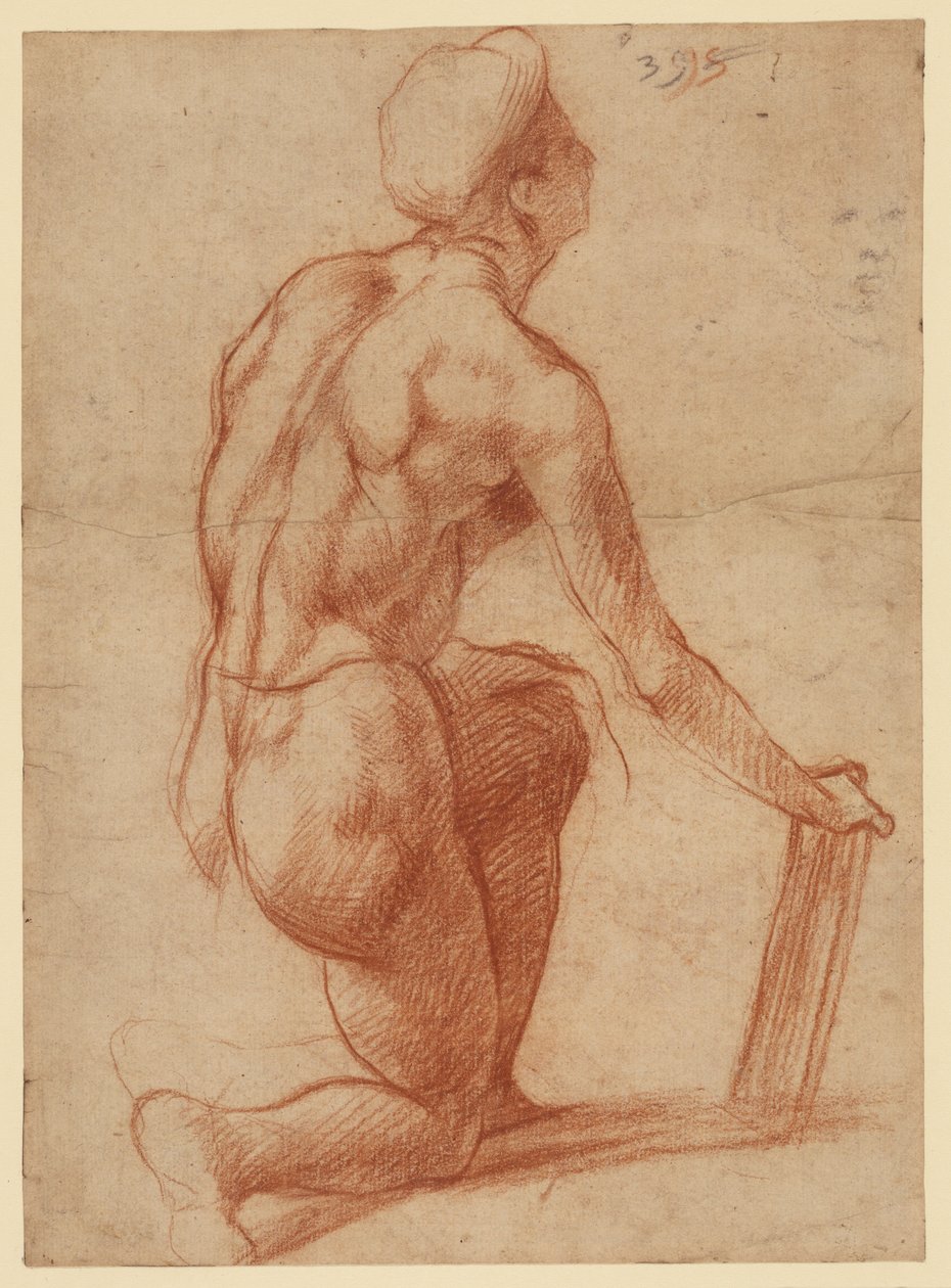 Studie av en knästående figur med en skiss av ett ansikte (recto); figurstudie och ansikte (verso) av Andrea del Sarto