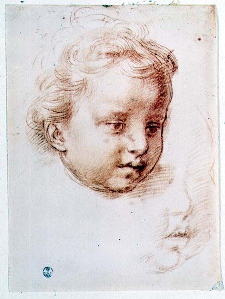Studie av ett barns huvud (krita på papper) av Andrea del Sarto
