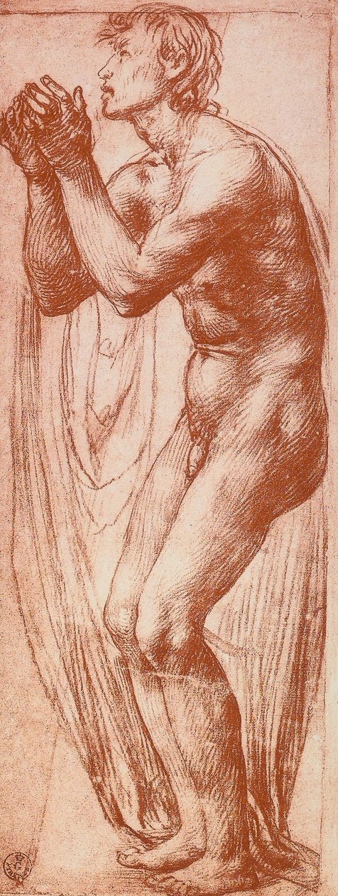Studie av en mansfigur; teckning av Andrea del Sarto. Cabinet of Drawings and Prints, Uffizi Gallery, Florens av Andrea del Sarto