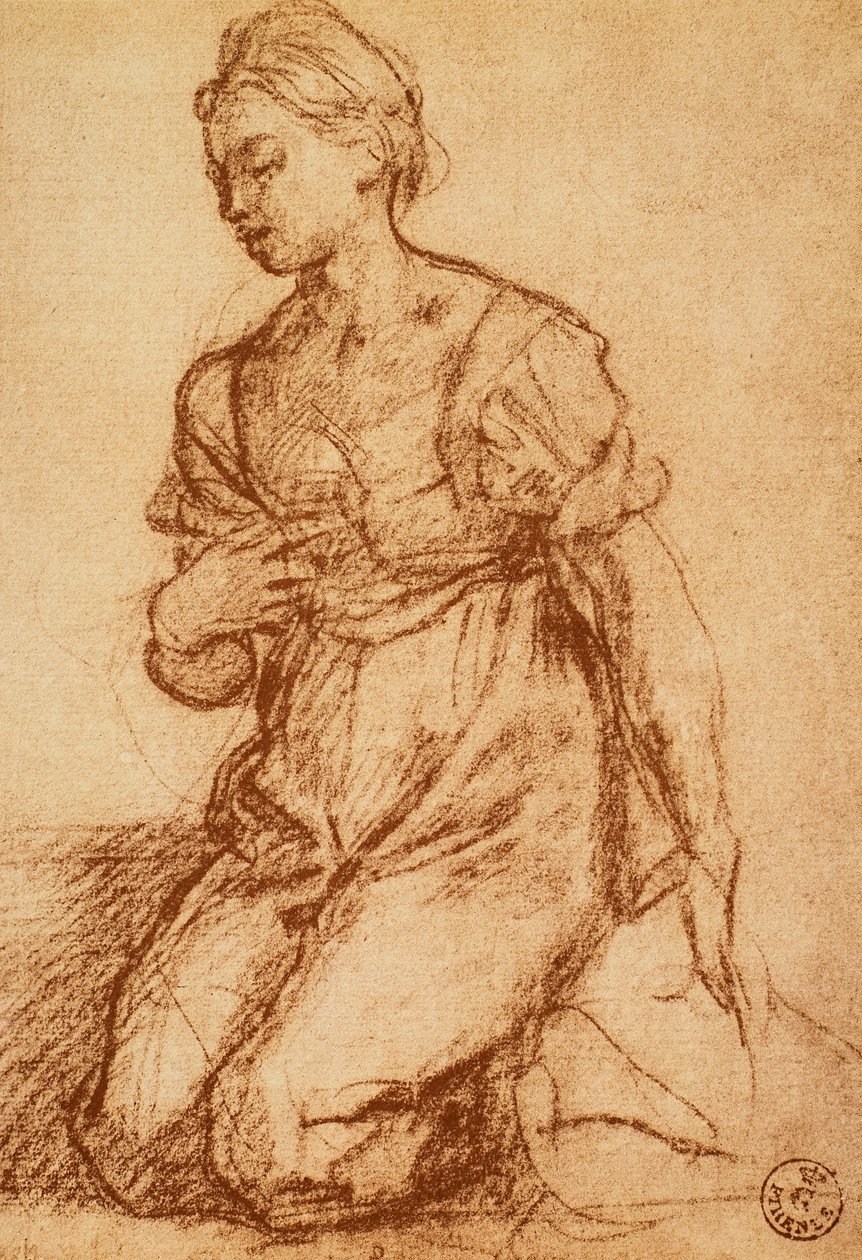 Studie av en kvinna; teckning av Andrea del Sarto. Cabinet of Drawings and Prints, Uffizi Gallery, Florens av Andrea del Sarto