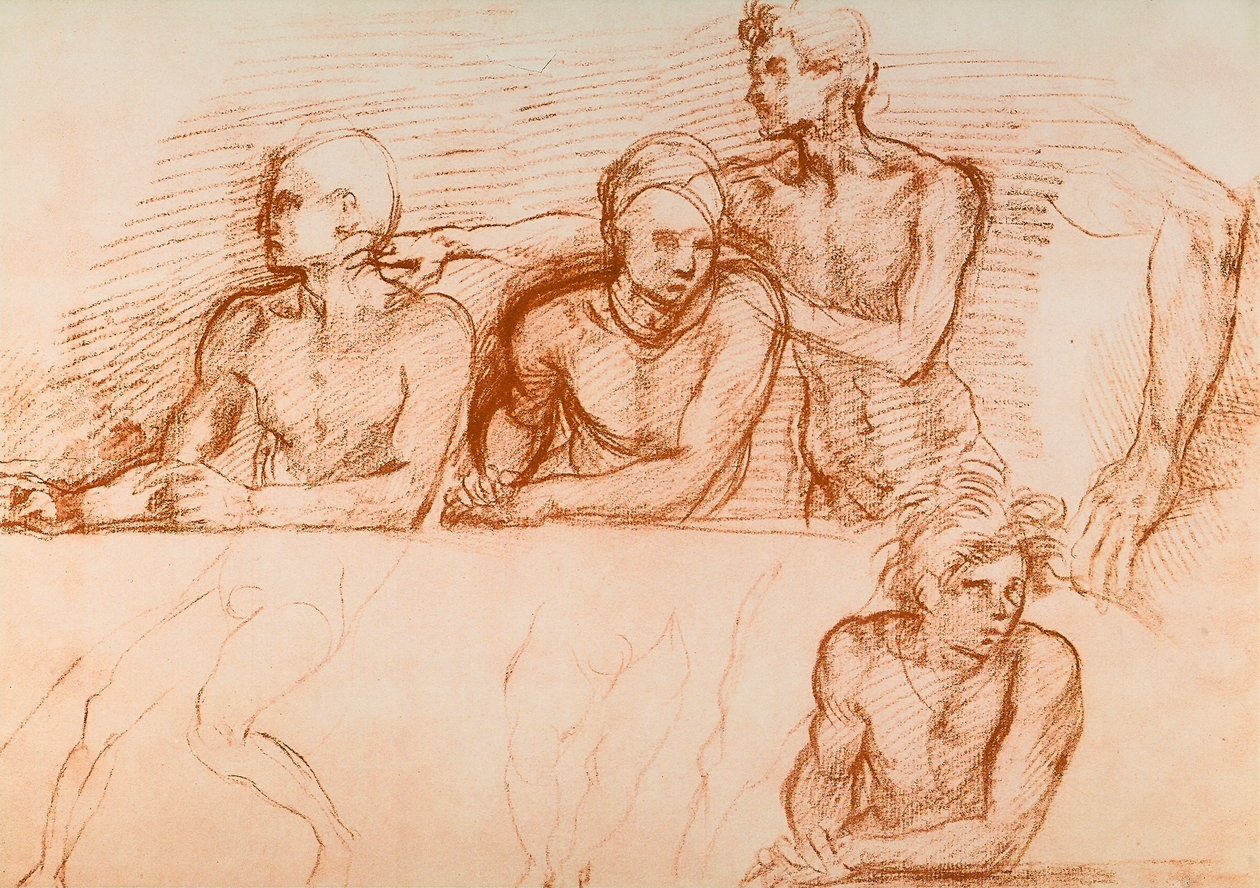 Studie av apostlarna för den sista måltiden i San Salvi, teckning av Andrea del Sarto. Cabinet of Drawings and Prints, Uffizi Gallery, Florens av Andrea del Sarto