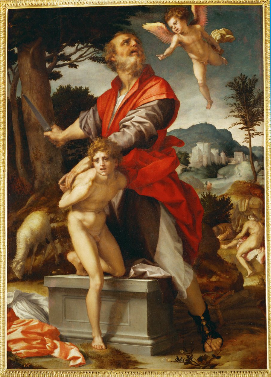 Offrandet av Isak (olja på trä) av Andrea del Sarto