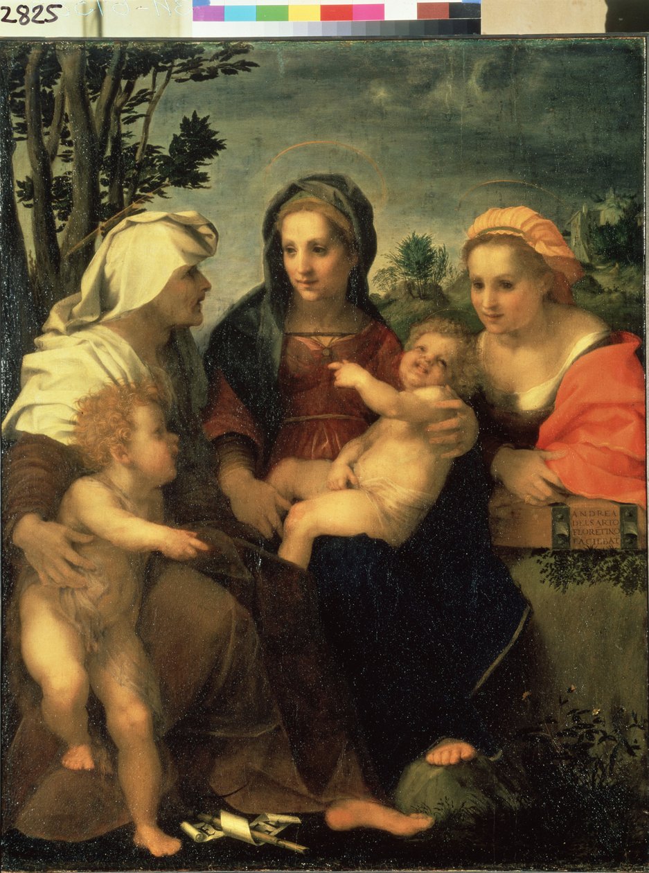 ""Jungfru och barn med Saint Catherine, Saint Elizabeth och Saint John the Baptist"" (Jungfru och barn med Saints Catherine, Elisabeth and John the Baptist) Målning av Andrea d
