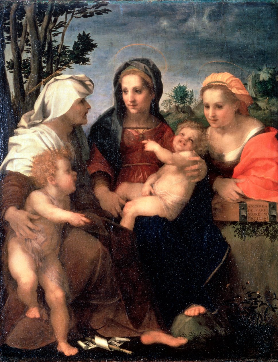 Jungfru och barn med de heliga Katarina, Elisabeth och Johannes Döparen, 1510-talet. av Andrea del Sarto