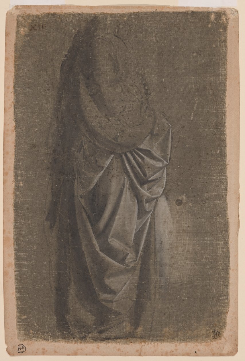 Draperistudie av en stående figur vänd åt höger, i profil av Andrea del Verrocchio