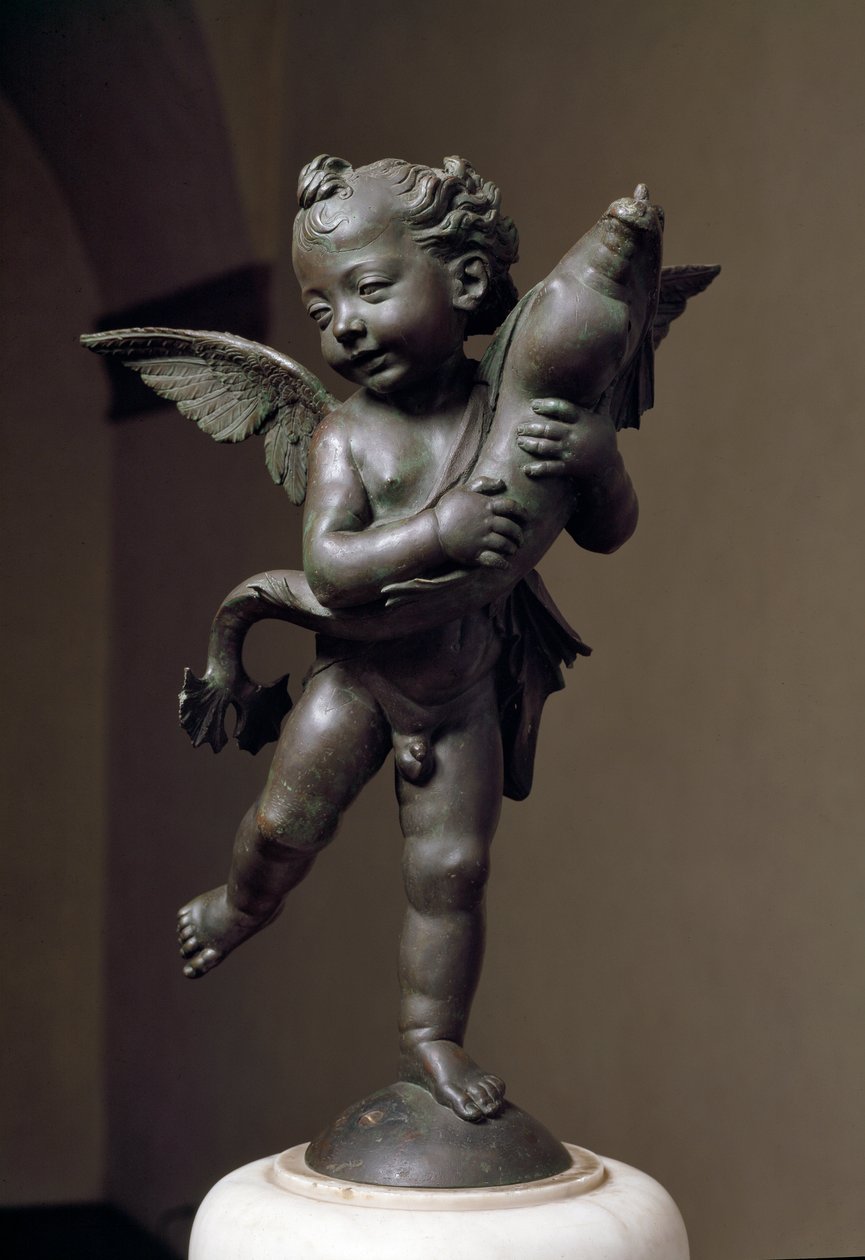 Kärlek med delfin Bronsskulptur av Verrocchio av Andrea del Verrocchio