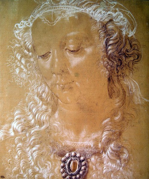 Porträtt av Isabella dEste (pastell och krita) av Andrea del Verrocchio