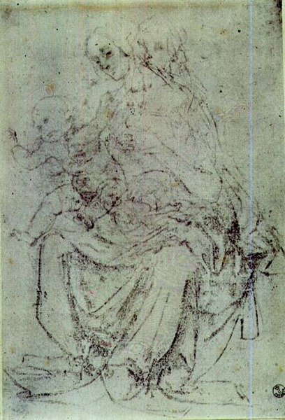 Studie av en Madonna och ett barn (krita på papper) av Andrea del Verrocchio