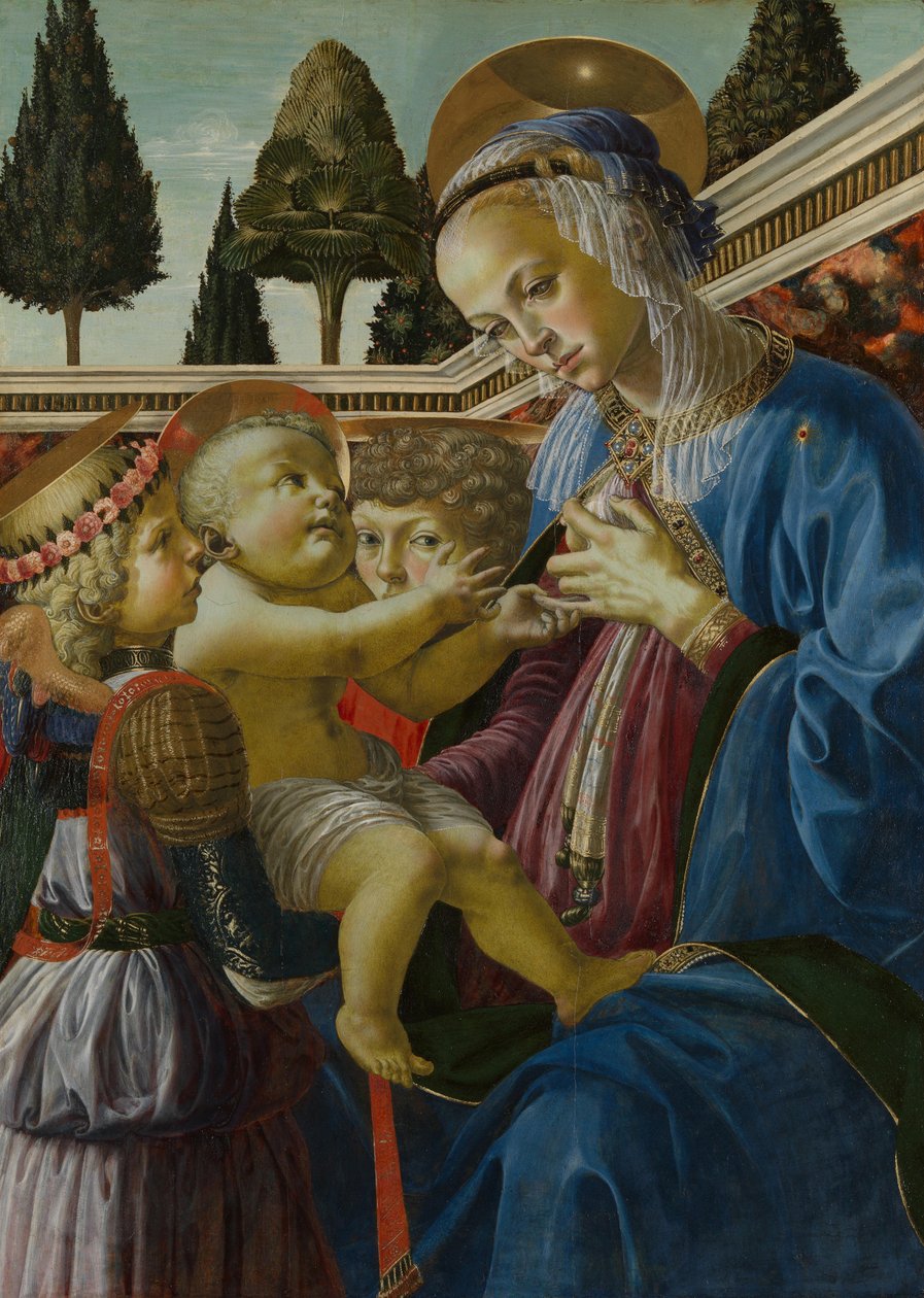 Jungfrun och barnet med två änglar, ca. 1467-1469 av Andrea del Verrocchio