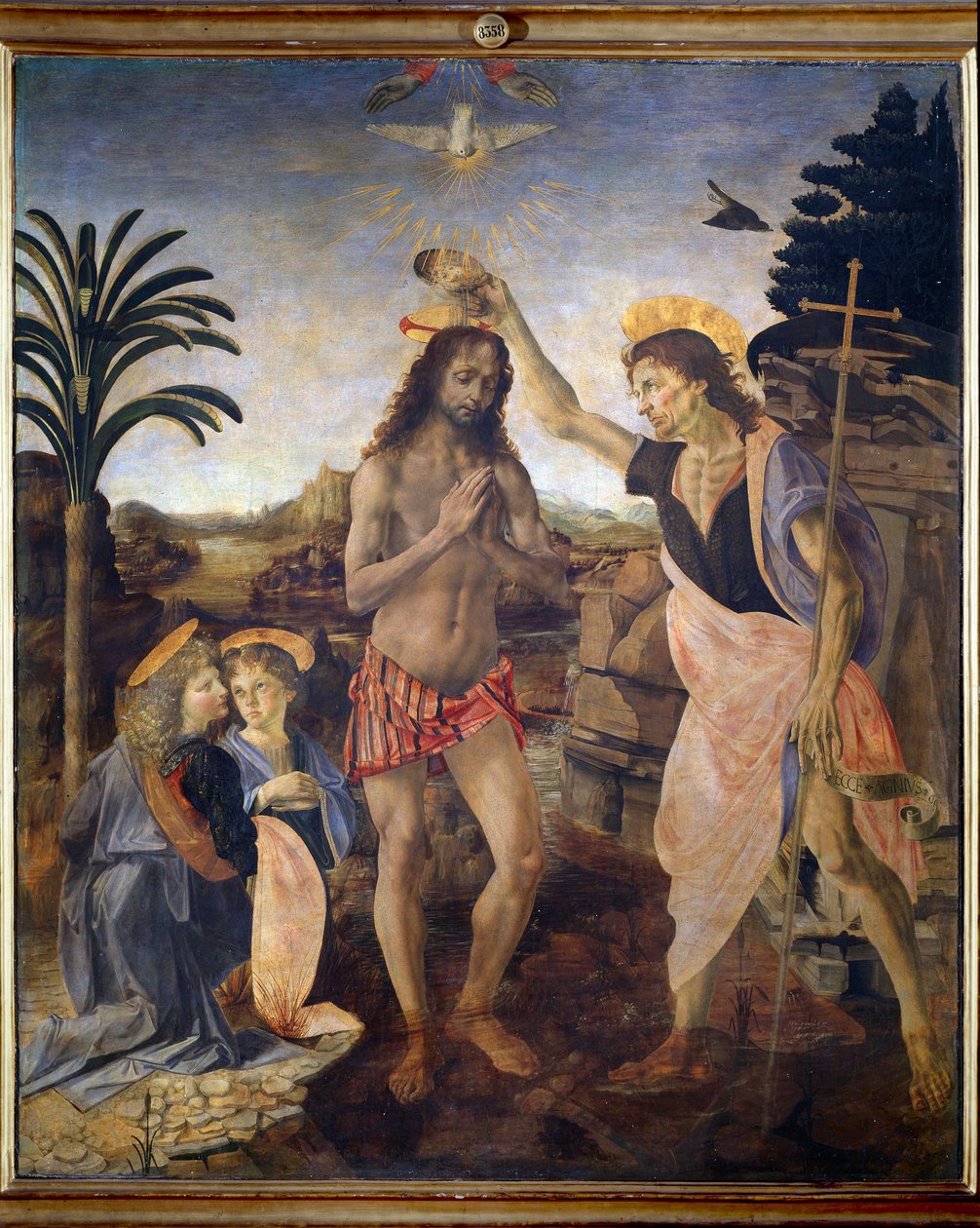 Kristi dop - olja och tempera på panel av Andrea del Verrocchio