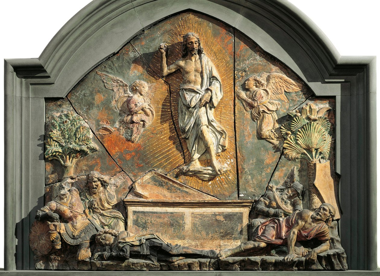 Kristi uppståndelse (Den sovande soldaten representeras som Laurent de Medici (Lorenzo den magnifika) Polykrom terrakotta-relief av Andrea del Verrocchio (1437-1488) Museo Nazionale del Bargello Florens från 1400-talet av Andrea del Verrocchio