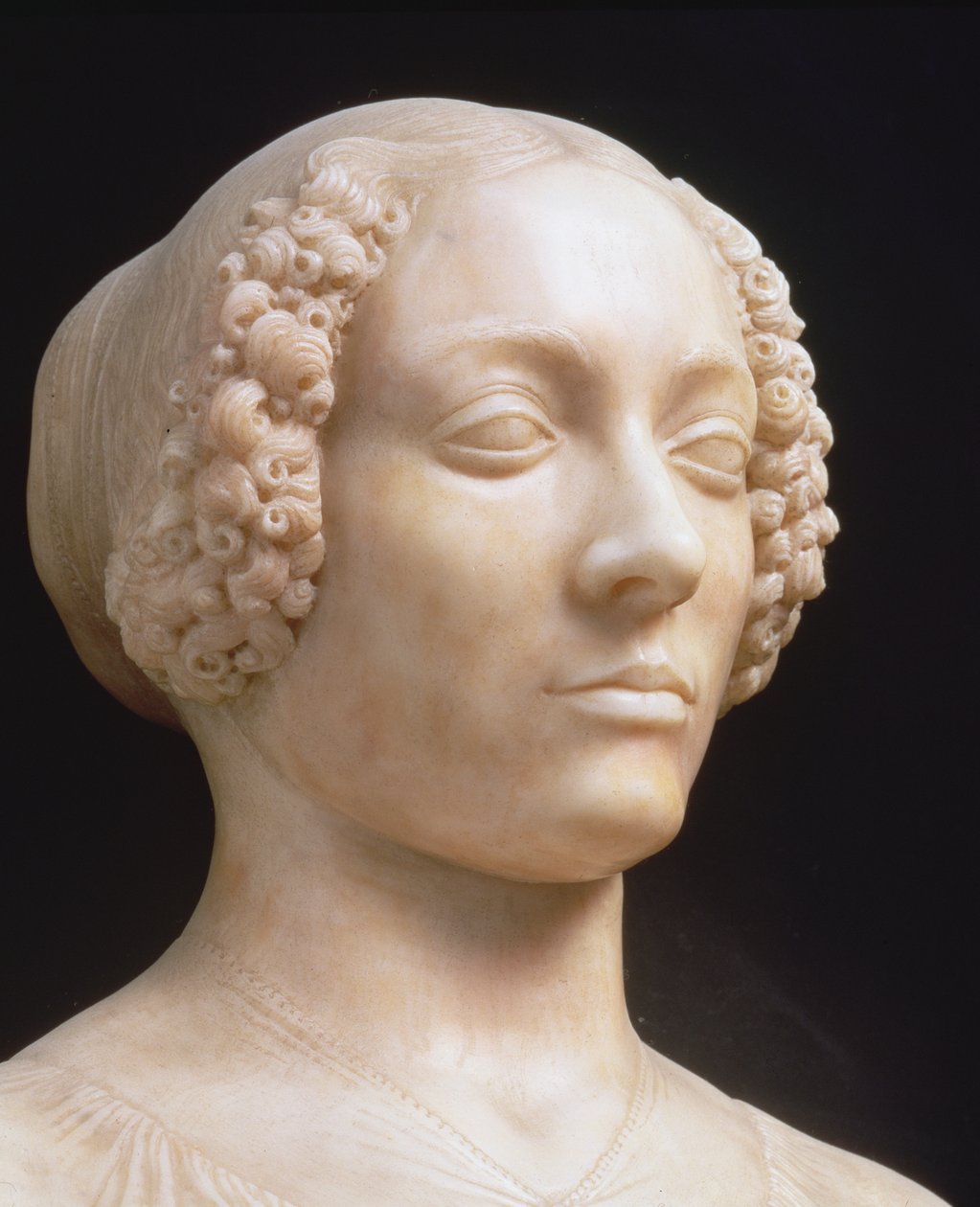 Kvinna med en bukett, ca 1475-80 marmordetalj av 434102 av Andrea del Verrocchio