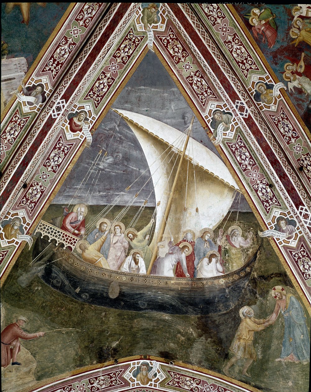Aposteln Peters rymdskepp. (Kristus stillar stormen på Tiberiasjön) av Andrea di Bonaiuto (fl.1343 77)