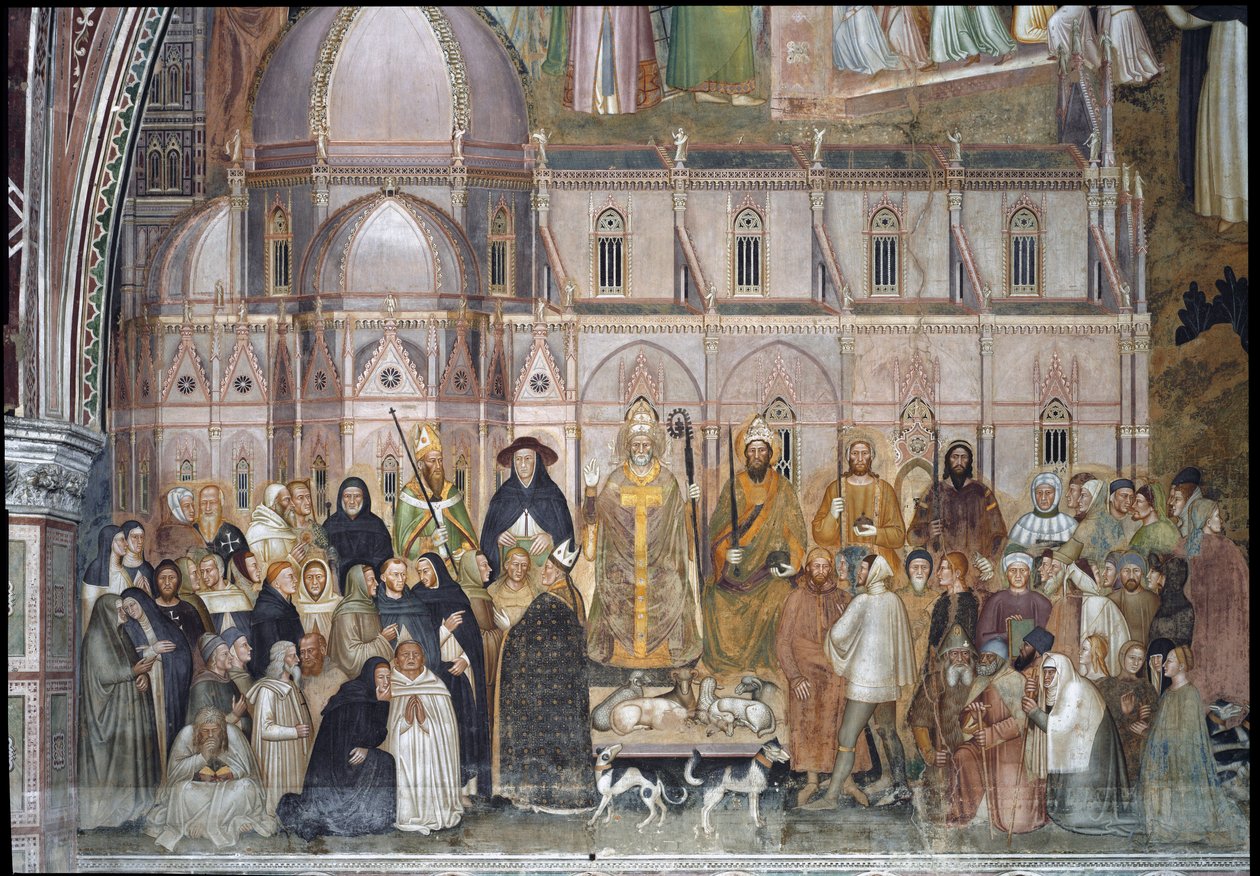 Den katolska kyrkans triumf (Detalj av Fresco av Andrea di Bonaiuto (fl.1343-77)