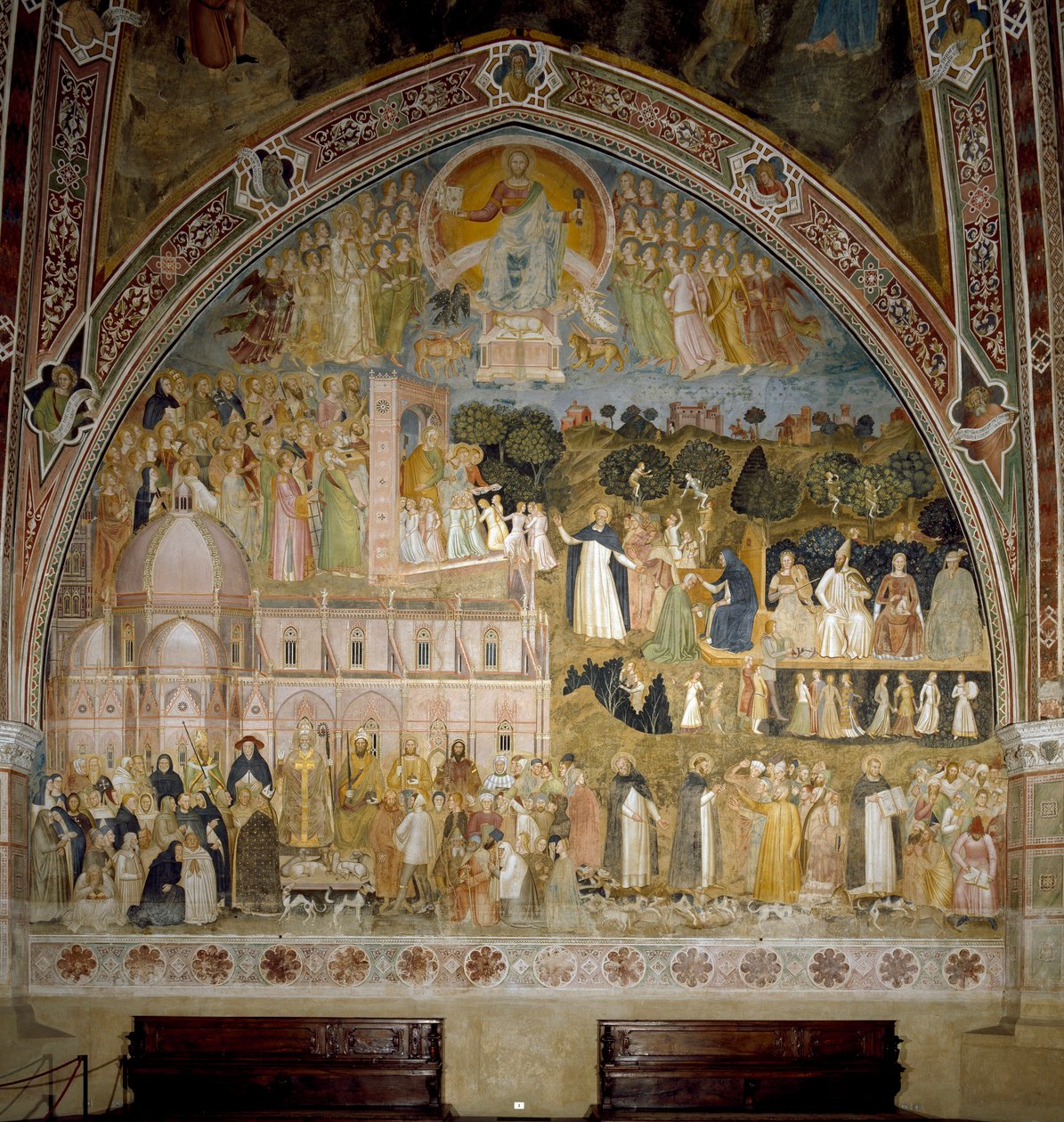 Triumf för den katolska kyrkan och den dominikanska ordningen. Spagniardernas kapell (fresko av Andrea di Bonaiuto (fl.1343 77)