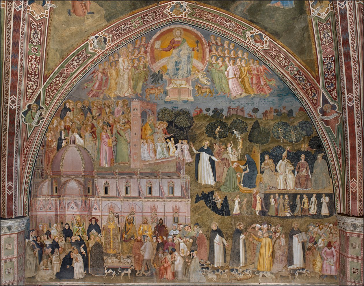 Via Veritatis, den militanta och triumferande kyrkan (Le chemin de verite, den militanta Eglise et triomphante) - Fresk av Cappellone degli Spagnoli par Andrea di Bonaiuto av Andrea di Bonaiuto (fl.1343 77)